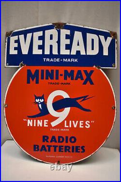 Vintage Porcelain Enamel Sign Eveready Mini-Max Nine Livs Radio Batteries Rare5