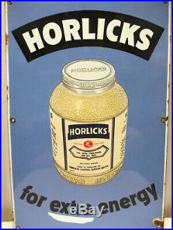Vintage Porcelain Enamel Sign Horlicks For Extra Energy Food Advertisement Rare