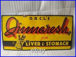 Vintage Porcelain Enamel Sign ORCLS Qumaresh Liver & Stomach Medicine Pharma