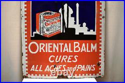 Vintage Porcelain Enamel Sign Oriental Balm Cures All Aches And Pains Ayurveda