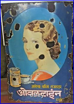 Vintage Porcelain Enamel Sign Ovaltine Beverage Health Food Tonic Lady Graphics