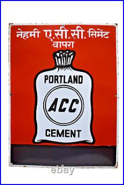 Vintage Porcelain Enamel Sign Portland ACC Cement Depicting Cement Bag Adverti5