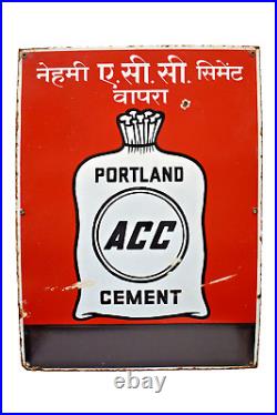 Vintage Porcelain Enamel Sign Portland ACC Cement Depicting Cement Bag Adverti6