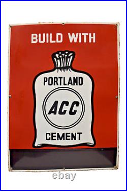 Vintage Porcelain Enamel Sign Portland ACC Cement Depicting Cement Bag Adverti9