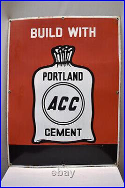 Vintage Porcelain Enamel Sign Portland ACC Cement Depicting Cement Bag Adverti9