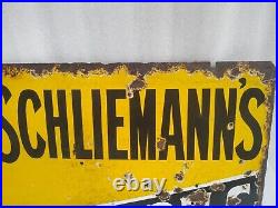 Vintage Porcelain Enamel Sign Schliemann's Mercury Oil Marcury Brand Double Side