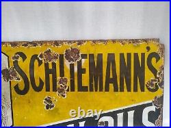 Vintage Porcelain Enamel Sign Schliemann's Mercury Oil Marcury Brand Double Side