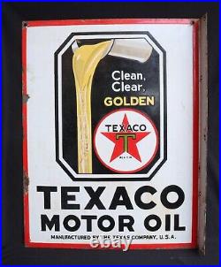 Vintage Porcelain Enamel Sign Texaco Golden Motor Oil Texas Co USA With Flange