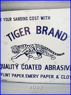 Vintage Porcelain Enamel Sign Tiger Brand Flint Paper And Cloth Rare Collectible