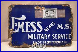 Vintage Porcelain Enamel Sign Watch Emess Means M. S. Military Service Switzerland