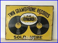 Vintage Porcelain Enamel Twin Gramophone Records Advertising Sign 24x18