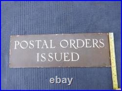 Vintage Post Office GPO'POSTAL ORDERS ISSUED' Metal Enamel Sign