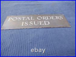 Vintage Post Office GPO'POSTAL ORDERS ISSUED' Metal Enamel Sign