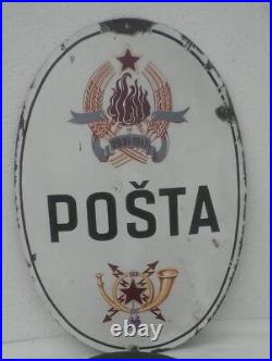 Vintage Post Office Large Enamel Sign 1945 1963 ex Yugoslavia FNRJ 27.55 70cm