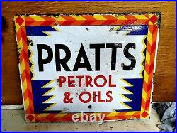 Vintage Pratts Enamel Sign Double Sided 1929 Not Shell Sign Not BP Sign