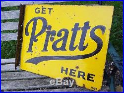 Vintage Pratts Enamel Sign Tin Can Petrol Fuel Garage Workshop Automobilia