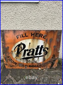 Vintage Pratts Golden Pump Original Enamel Petrol Advertising Sign HUGE RARE