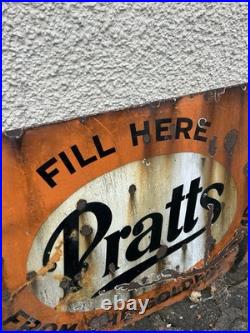 Vintage Pratts Golden Pump Original Enamel Petrol Advertising Sign HUGE RARE