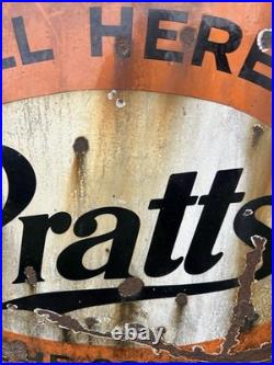 Vintage Pratts Golden Pump Original Enamel Petrol Advertising Sign HUGE RARE