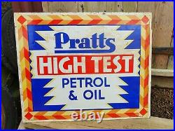 Vintage Pratts High Test Petrol Oil Enamel Advertising Sign Automobilia Motoring