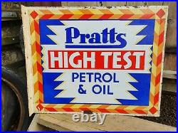 Vintage Pratts High Test Petrol Oil Enamel Advertising Sign Automobilia Motoring