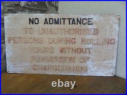 Vintage Pressed Aluminium No Admission Factory / Industrial Sign Not Enamel