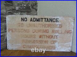 Vintage Pressed Aluminium No Admission Factory / Industrial Sign Not Enamel