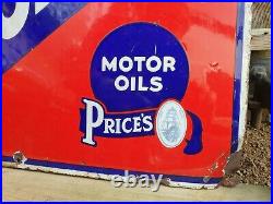 Vintage Prices Motorine Oil Enamel Advertising Sign Automobilia Motoring Petrol