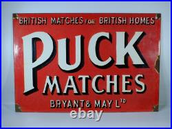 Vintage Puck Matches Enamel Sign BRYANT&MAY Ltd