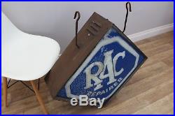 Vintage RAC Repairer Lightbox Sign 1920s Glass Garage Petrol Pump Oil Can Enamel