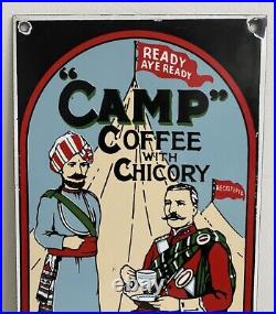 Vintage R. Paterson & Sons Camp Coffee With Chicory Enamel Sign, 16.5x36cm