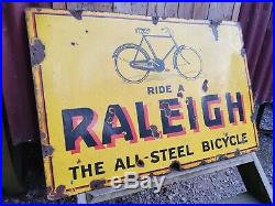 Vintage Raleigh Steel Bicycle Single Sided Enamel Sign. Automobilia Collectable