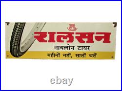 Vintage Ralson Tyre Porcelain Enamel Advertising Sign 24x8 Bicycle Tire Board