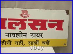 Vintage Ralson Tyre Porcelain Enamel Advertising Sign 24x8 Bicycle Tire Board