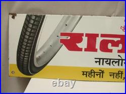 Vintage Ralson Tyre Porcelain Enamel Advertising Sign 24x8 Bicycle Tire Board