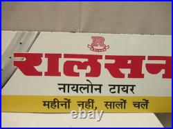 Vintage Ralson Tyre Porcelain Enamel Advertising Sign 24x8 Bicycle Tire Board