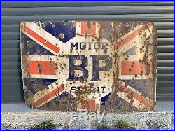 Vintage Rare BP Motor Spirit Large Enamel Sign Advertising Petrol Oil Garage Old