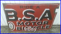 Vintage Rare B S A(ride A Motor Bicyle)enamel Sign (original) With Logo