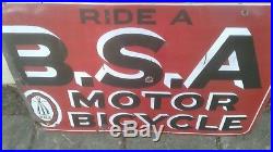 Vintage Rare B S A(ride A Motor Bicyle)enamel Sign (original) With Logo