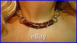 Vintage Rare Chocolate enamel Rams head COUTURE necklace signed DONALD STANNARD