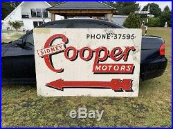 Vintage Rare Cooper Motors Garage Sign Large Automobilia Advertising Enamel Old