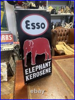Vintage Rare Esso Red On Black Elephant Kerosene Enamel Advertising Sign 24x12