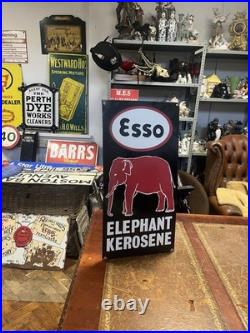 Vintage Rare Esso Red On Black Elephant Kerosene Enamel Advertising Sign 24x12