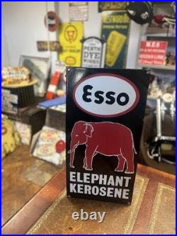 Vintage Rare Esso Red On Black Elephant Kerosene Enamel Advertising Sign 24x12