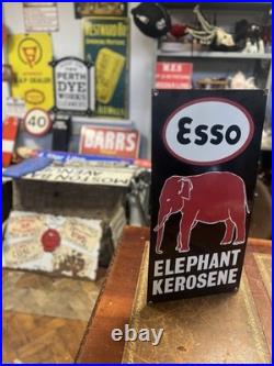 Vintage Rare Esso Red On Black Elephant Kerosene Enamel Advertising Sign 24x12