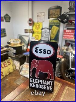 Vintage Rare Esso Red On Black Elephant Kerosene Enamel Advertising Sign 24x12