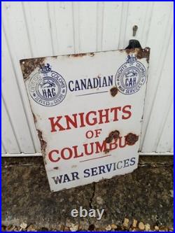 Vintage Rare/Unusual Knights/Columbus War Services Enamel Sign original/makers Vintage Rare/Unusual Knights/Columbus War Services Enamel Sign original/makers