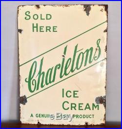 Vintage Retro 30s Rare Charletons Northeast Enamel Advertising Shop Sign