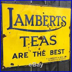 Vintage Retro Early 20thC Antique Lamberts Tea Enamel Advertising Shop Sign Cafe