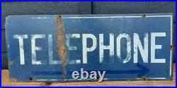 Vintage Retro Enamel Sign Telephone Original Man Cave Rare Double Sided